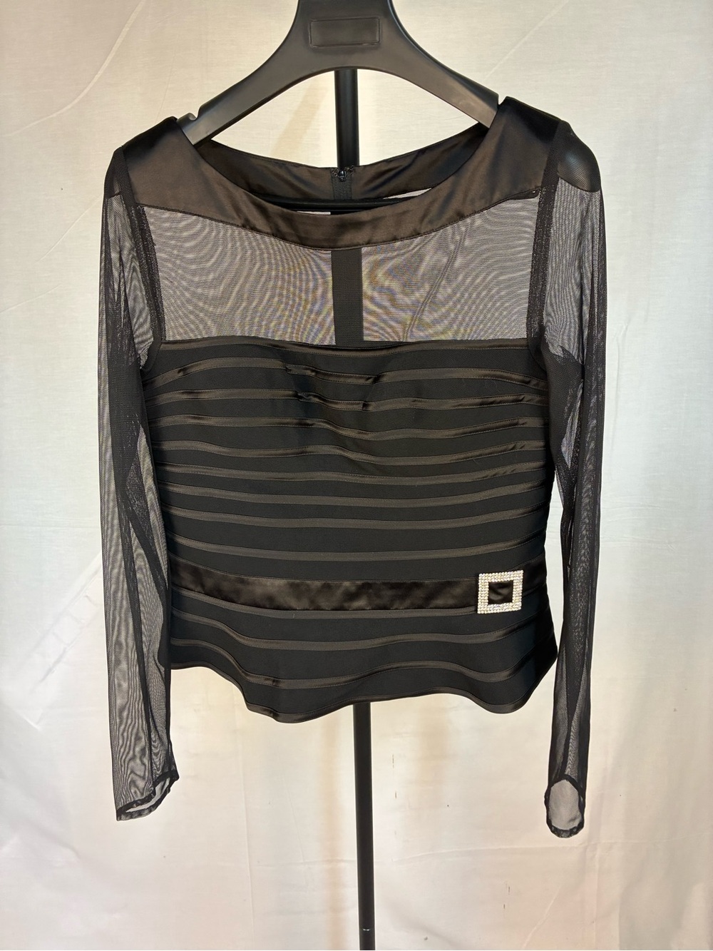 Vintage Victor Costa Mesh Formal Top Rhinestone Buckle 12